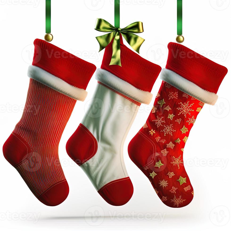 3d christmas stockings on isolated white background. Holiday, celebration, december, merry christmas photo