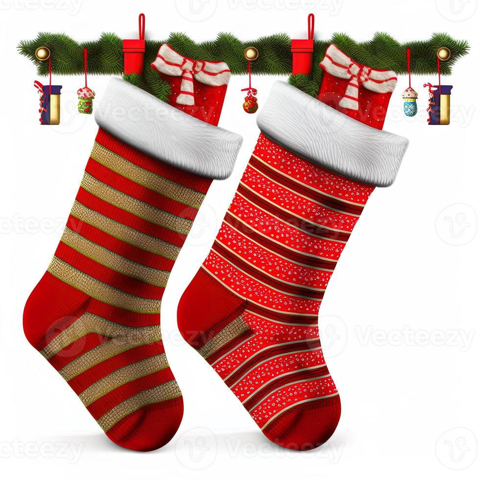 3d christmas stockings on isolated white background. Holiday, celebration, december, merry christmas photo