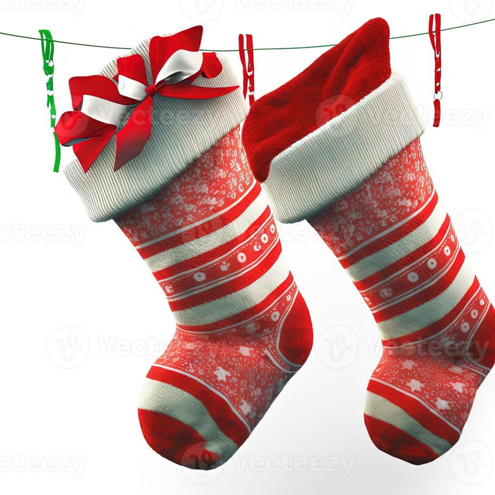 3d christmas stockings on isolated white background. Holiday, celebration, december, merry christmas photo