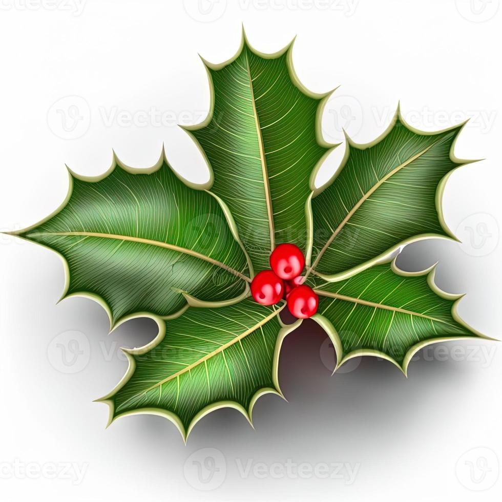 3d christmas holly leaf on isolated white background. Holiday, celebration, december, merry christmas photo