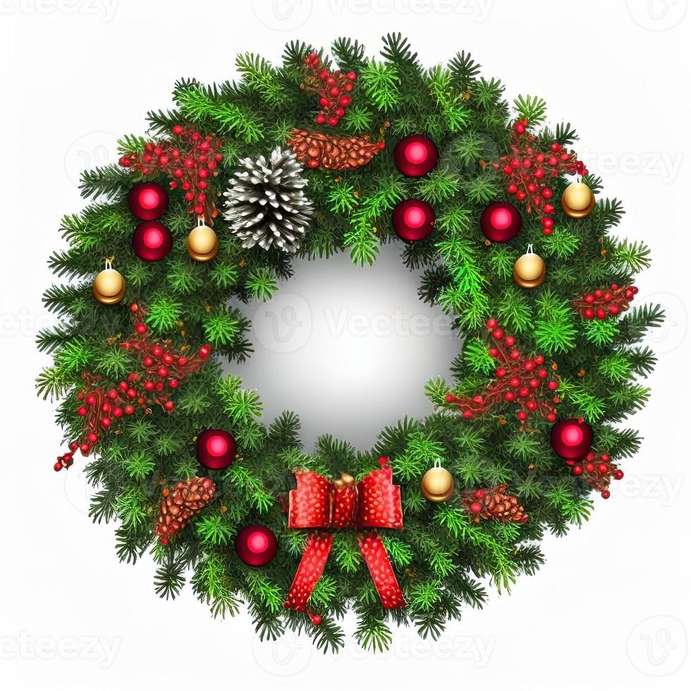 3d christmas Wreath on isolated white background. Holiday, celebration, december, merry christmas photo