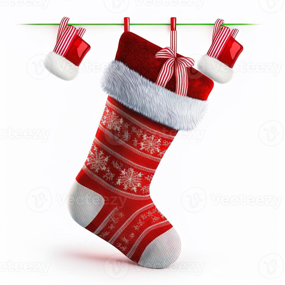 3d christmas stockings on isolated white background. Holiday, celebration, december, merry christmas photo