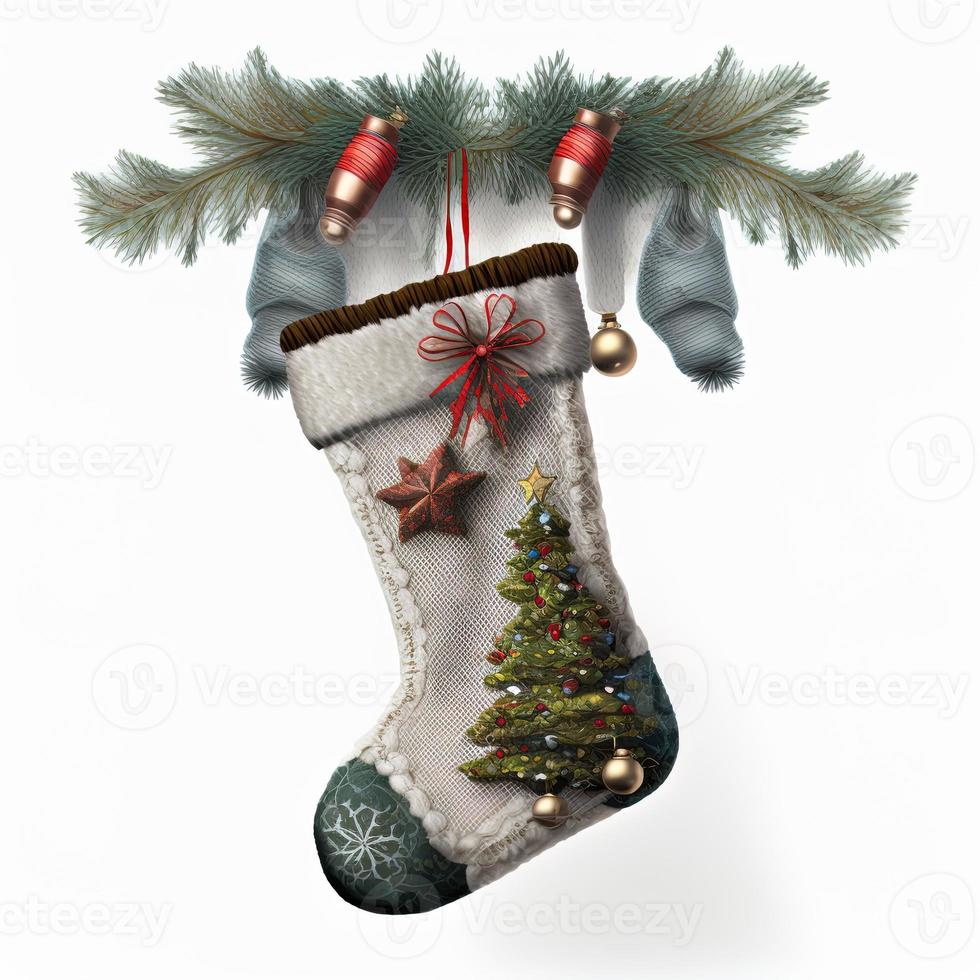 3d christmas stockings on isolated white background. Holiday, celebration, december, merry christmas photo