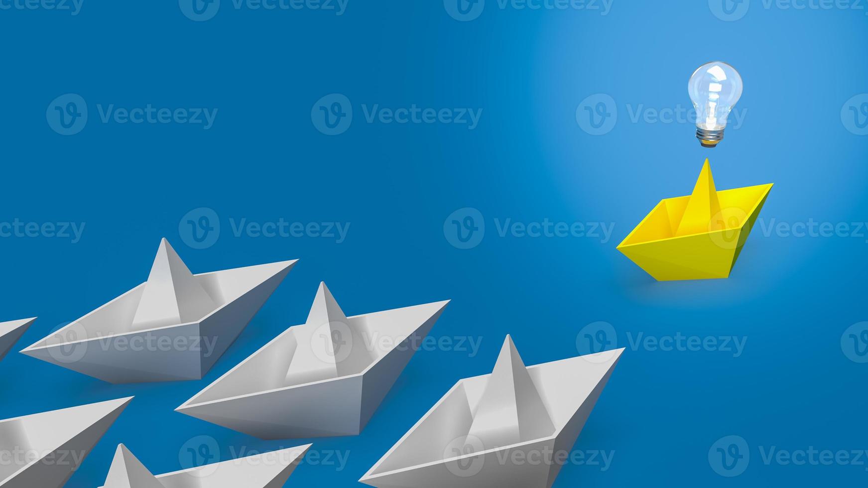 The creative thinking, yellow boat and light bulb for idea concept 3d rendering photo