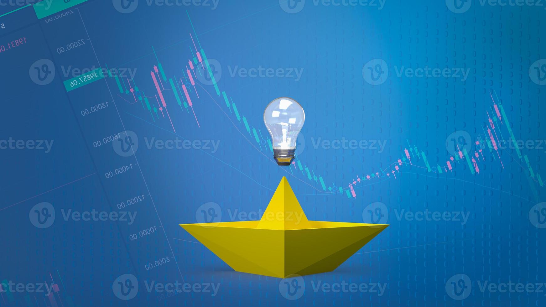 The creative thinking, yellow boat and light bulb for idea concept 3d rendering photo