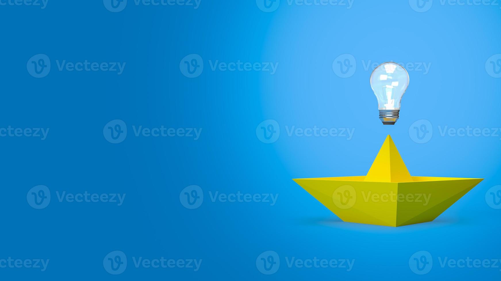 The creative thinking, yellow boat and light bulb for idea concept 3d rendering photo