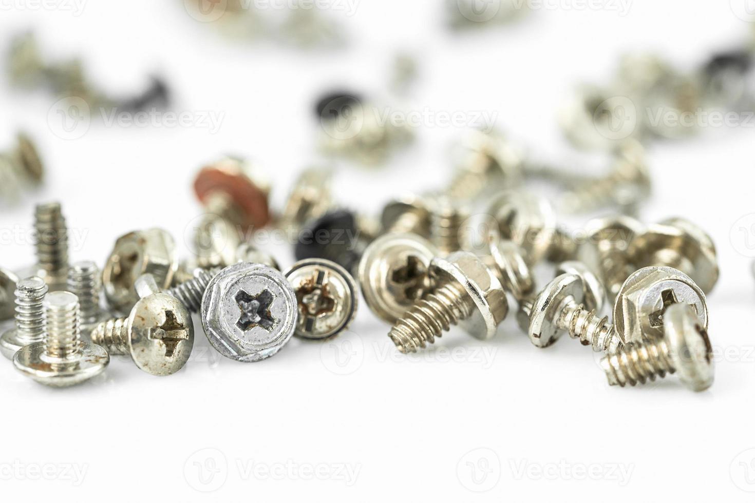 Old screws on the white background photo