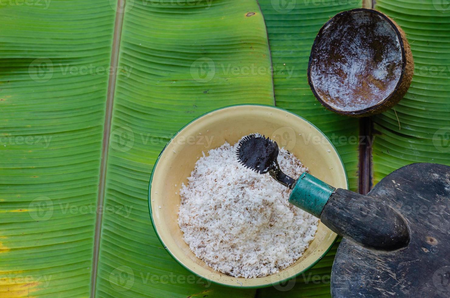 Coconut Grater and Fresh Organic Coconut photo