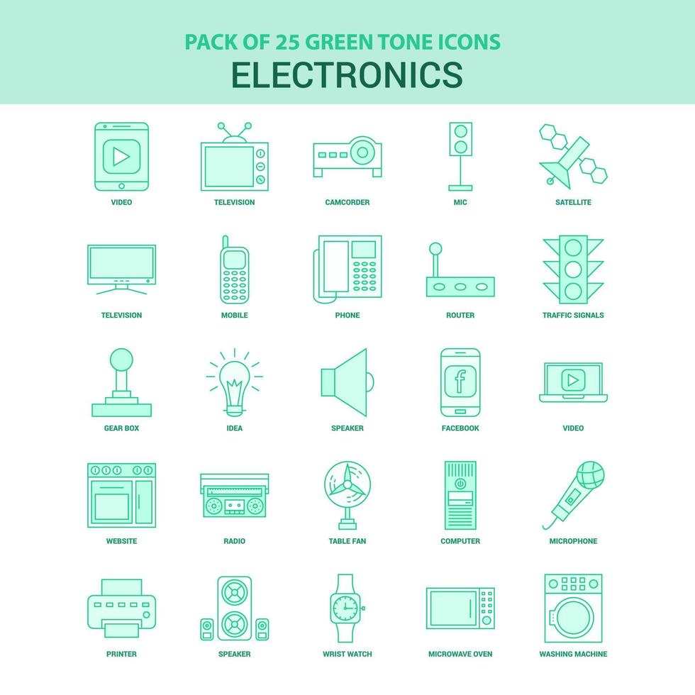25 conjunto de iconos de electrónica verde vector