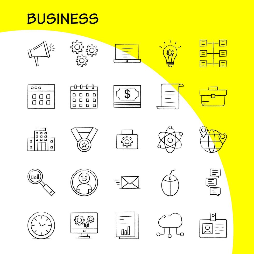 Business Hand Drawn Icon for Web Print and Mobile UXUI Kit Such as Business Time Clock Timer File Work Business Document Pictogram Pack Vector