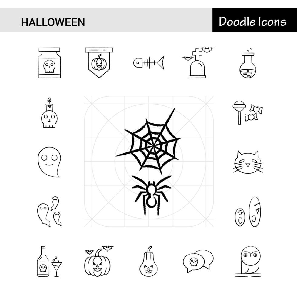Set of 17 Halloween handdrawn icon set vector