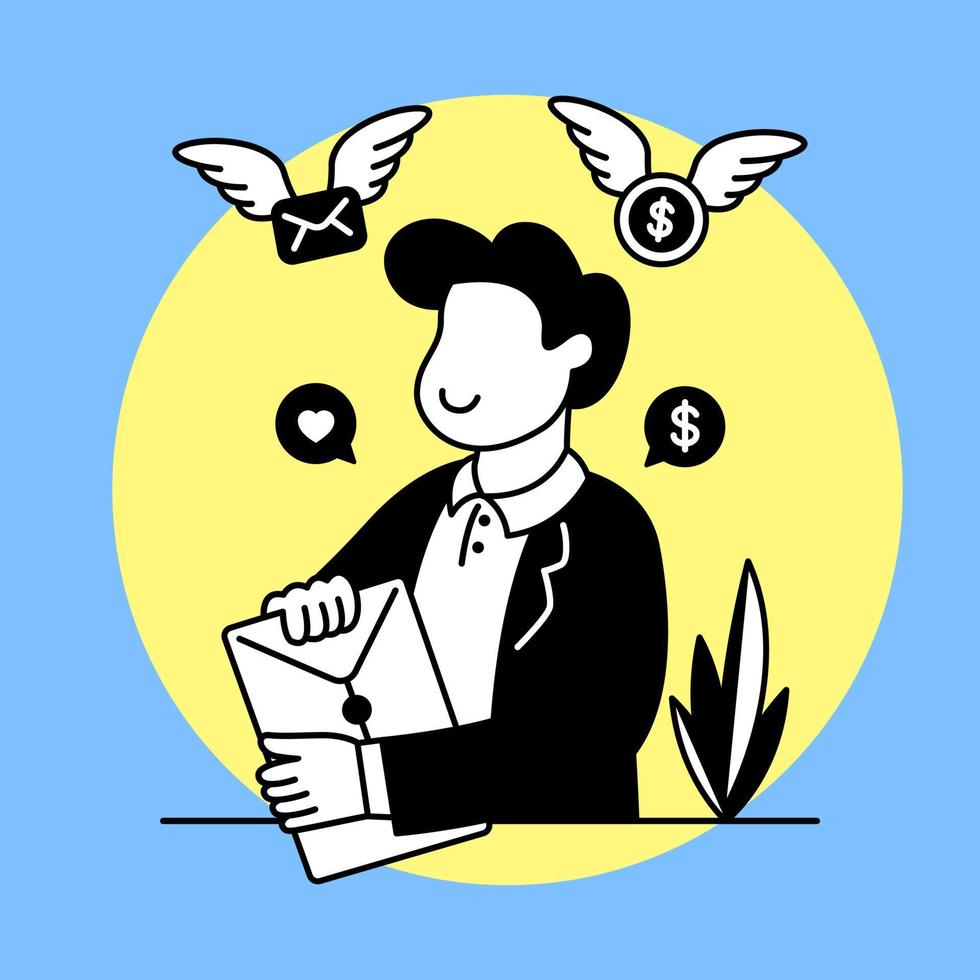 Man gets envelope. Business concept illustration vector
