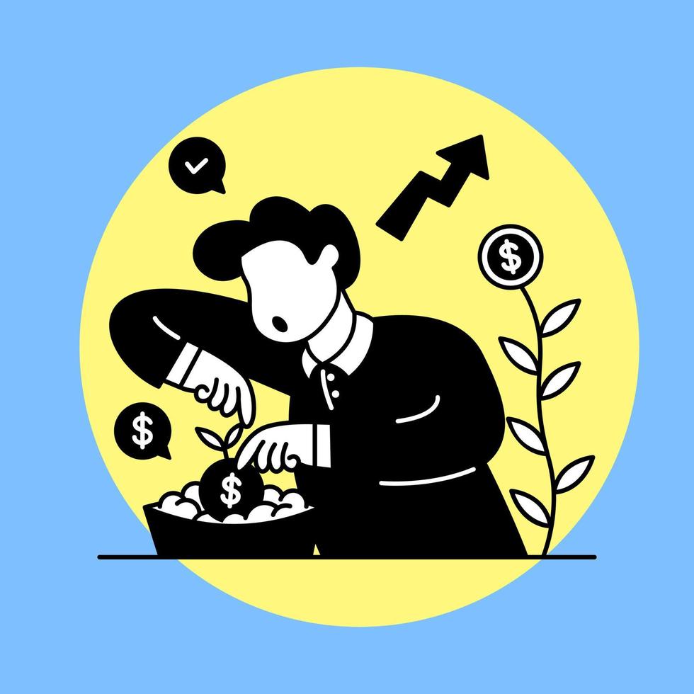 Man planting dollar coins. Business growth and investment concept illustration vector