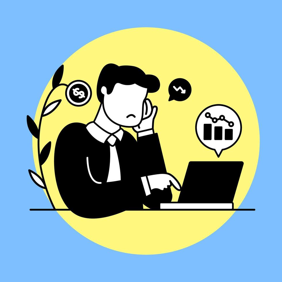 Sad man his business is down. Business concept illustration vector