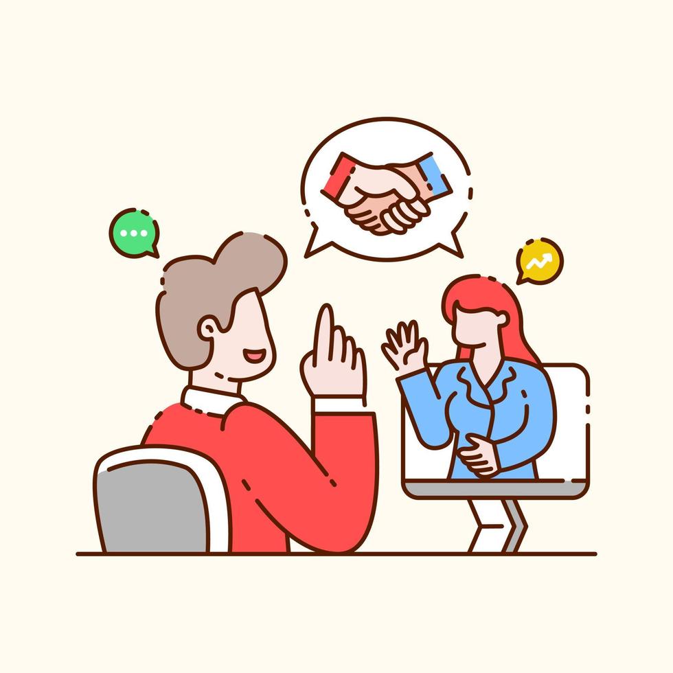 hombre de negocios hablando con mujer de negocios. ilustración del concepto de negocio vector