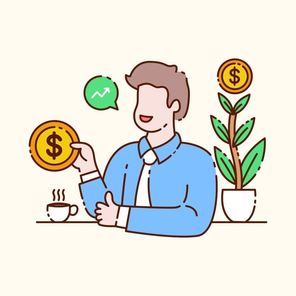 Man holding dollar coin. Business growth and investment concept illustration vector