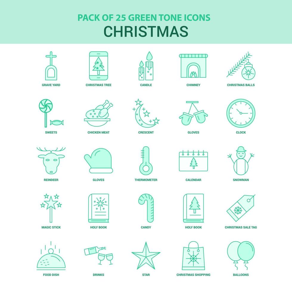 25 Green Christmas Icon set vector