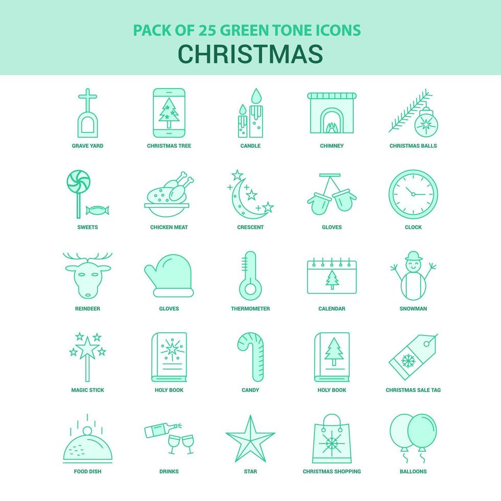 25 conjunto de iconos de navidad verde vector