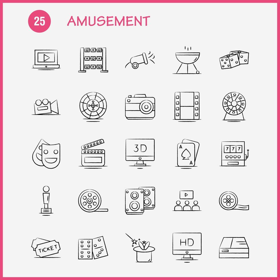 Amusement Hand Drawn Icon for Web Print and Mobile UXUI Kit Such as Entertainment Movie Oscar Award 3d Display Monitor Preview Pictogram Pack Vector