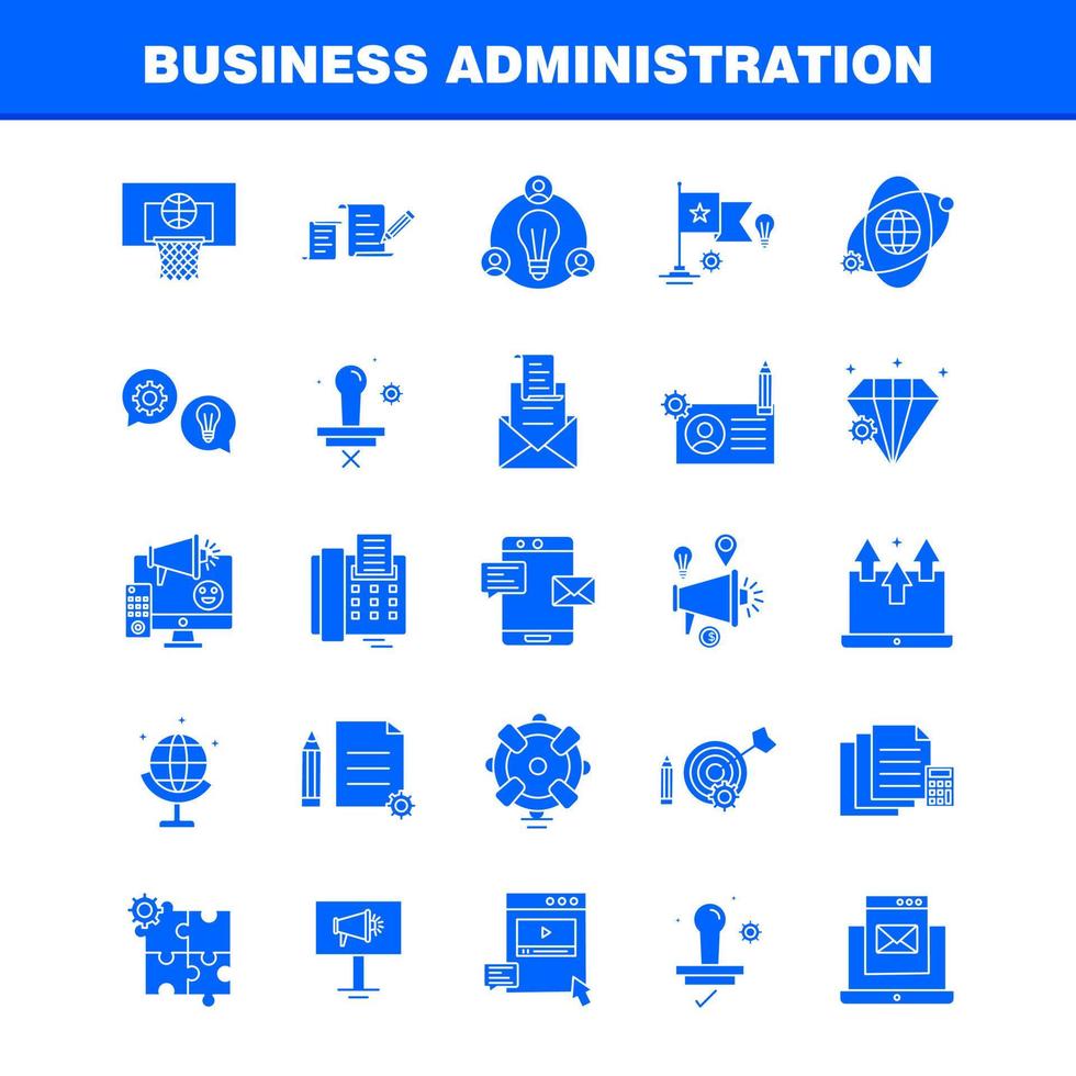 Business Administration Solid Glyph Icons Set For Infographics Mobile UXUI Kit And Print Design Include Classroom Class Education School Bulb Idea Clock Award Eps 10 Vector