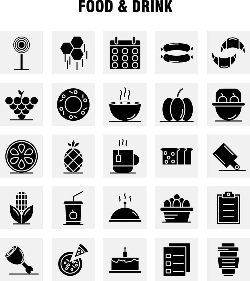 Food And Drink Solid Glyph Icons Set For Infographics Mobile UXUI Kit And Print Design Include Breakfast Croissant Food Food Hood Kitchen Food Hot Icon Set Vector