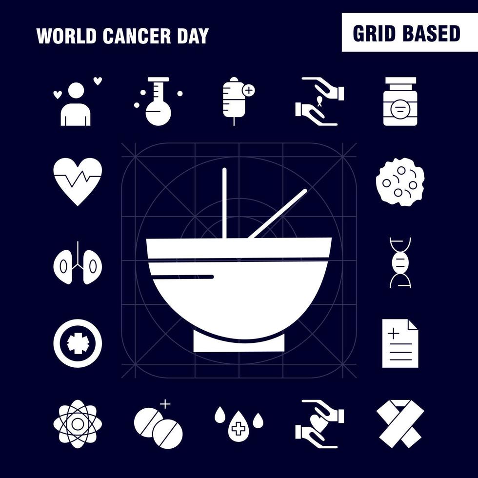 World Cancer Day Solid Glyph Icons Set For Infographics Mobile UXUI Kit And Print Design Include Hands Ribbon Love Romantic Report Love Romantic Valentine Icon Set Vector