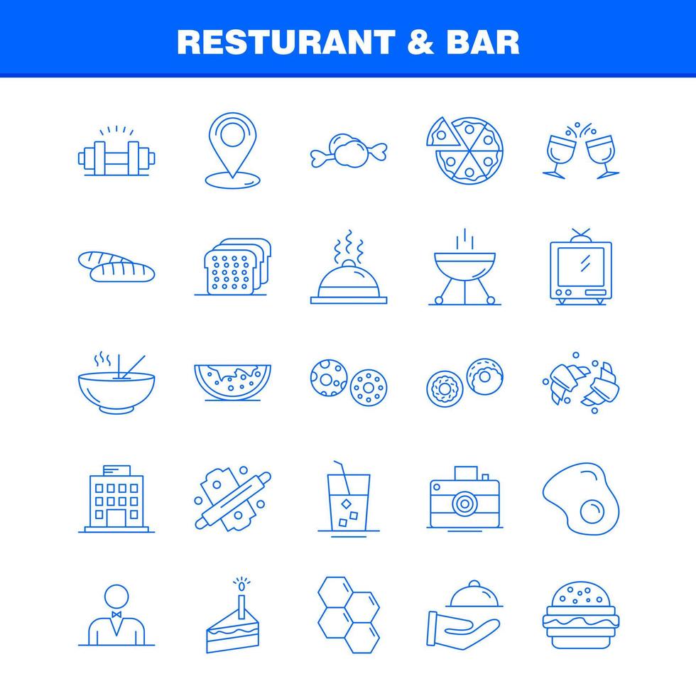 icono de línea de restaurante y bar para impresión web y kit de uxui móvil como juego de casino grupo casa cámara entretenimiento imagen pictograma paquete vector