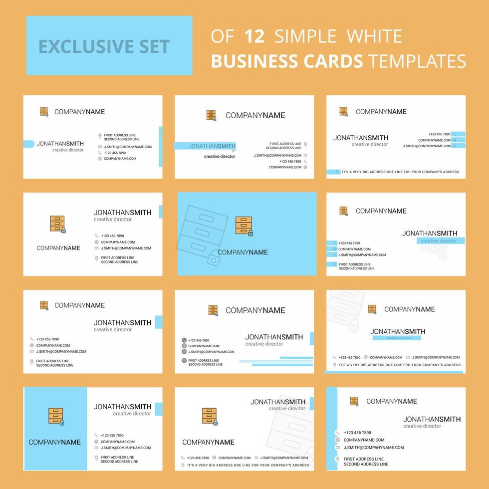 Set of 12 Locked cupboard Creative Busienss Card Template Editable Creative logo and Visiting card background vector