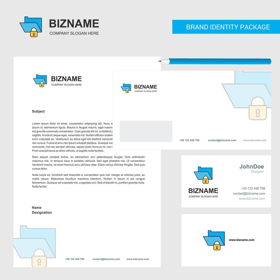Locked folder Business Letterhead Envelope and visiting Card Design vector template
