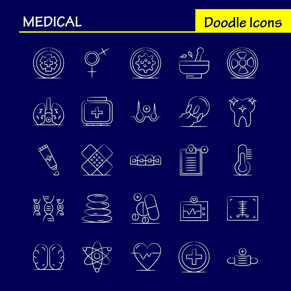 Medical Hand Drawn Icons Set For Infographics Mobile UXUI Kit And Print Design Include Hospital Medical Scanner Statistic Stone Spa Health Mask Eps 10 Vector
