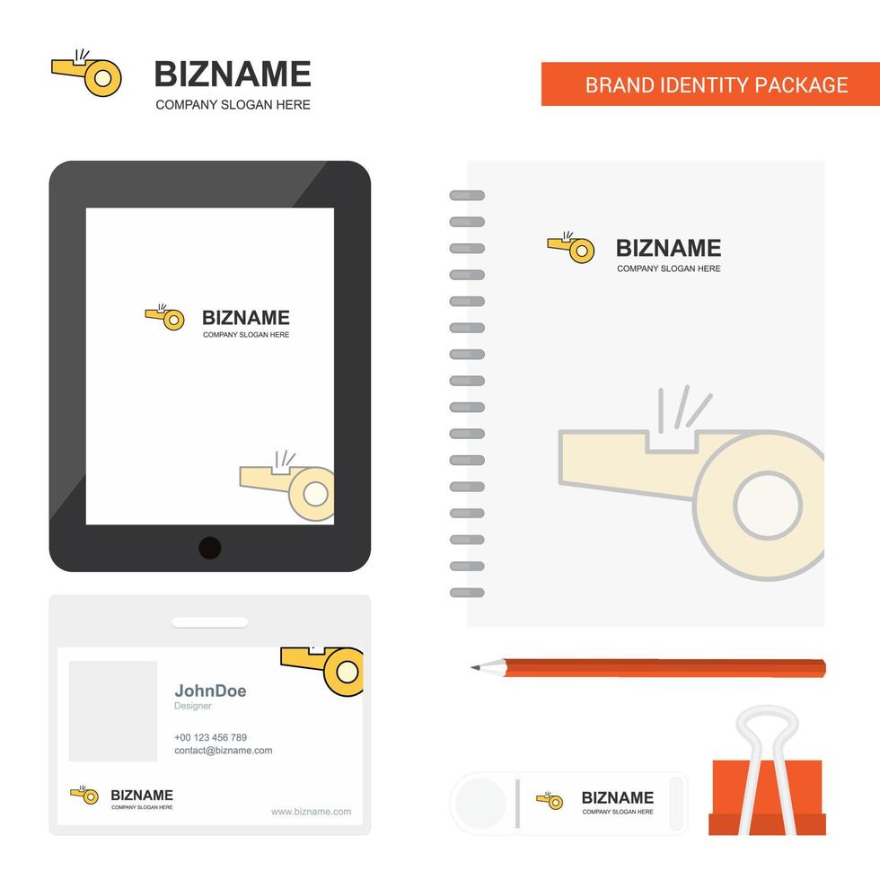 Whistle Business Logo Tab App Diary PVC Employee Card and USB Brand Stationary Package Design Vector Template