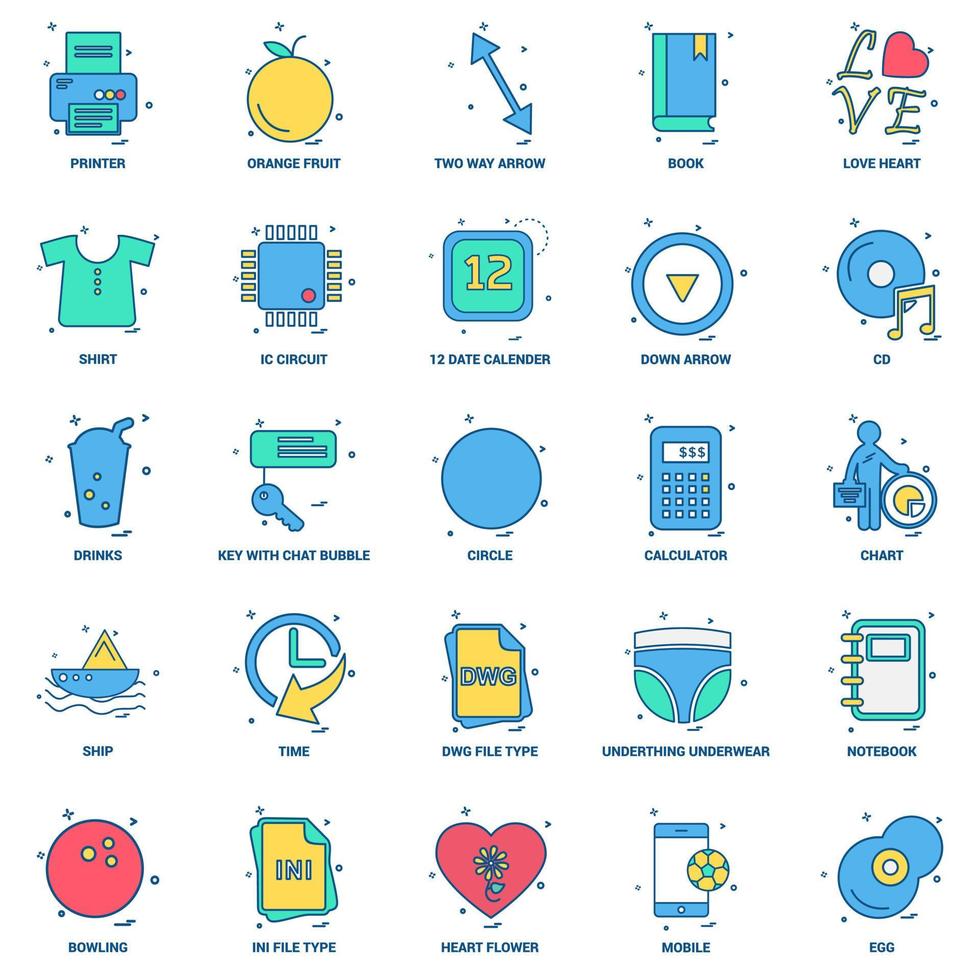 25 Business Concept Mix Flat Color Icon set vector