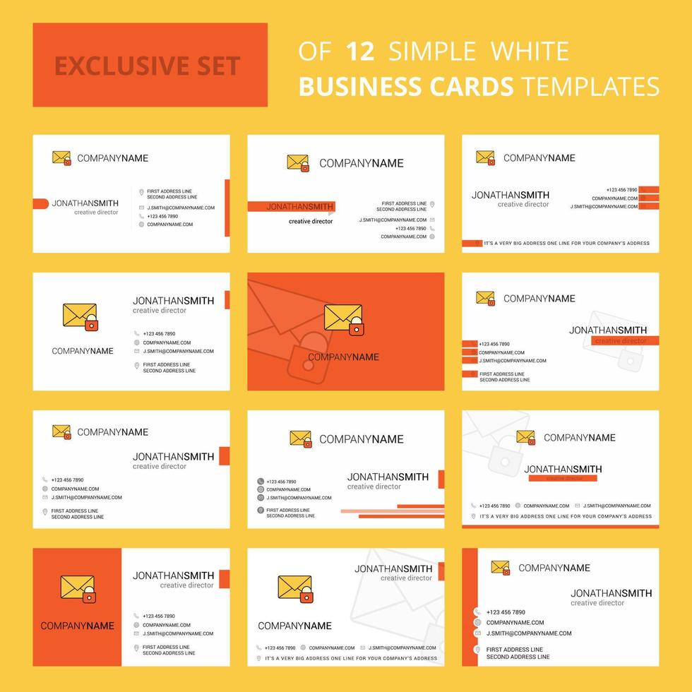 Set of 12 Secure mail Creative Busienss Card Template Editable Creative logo and Visiting card background vector