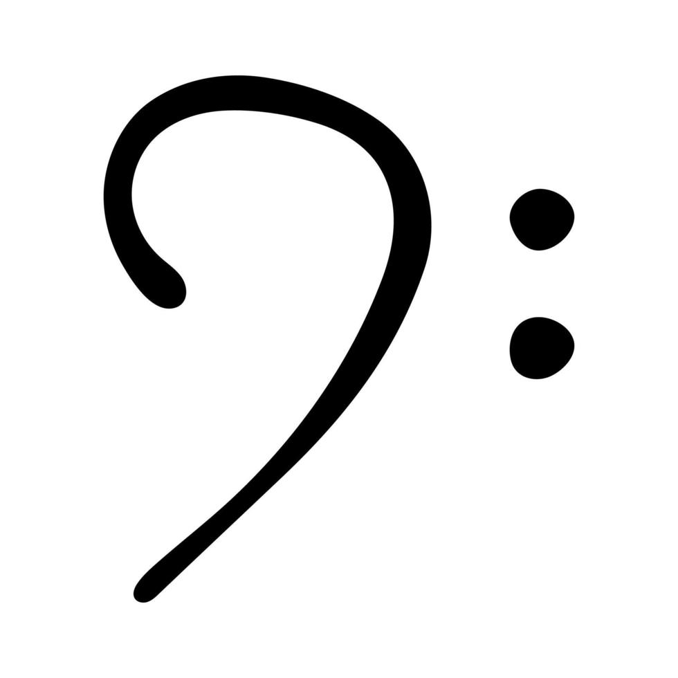 Bass clef doodle. Hand drawn musical symbol. Single element for print, web, design, decor, logo vector