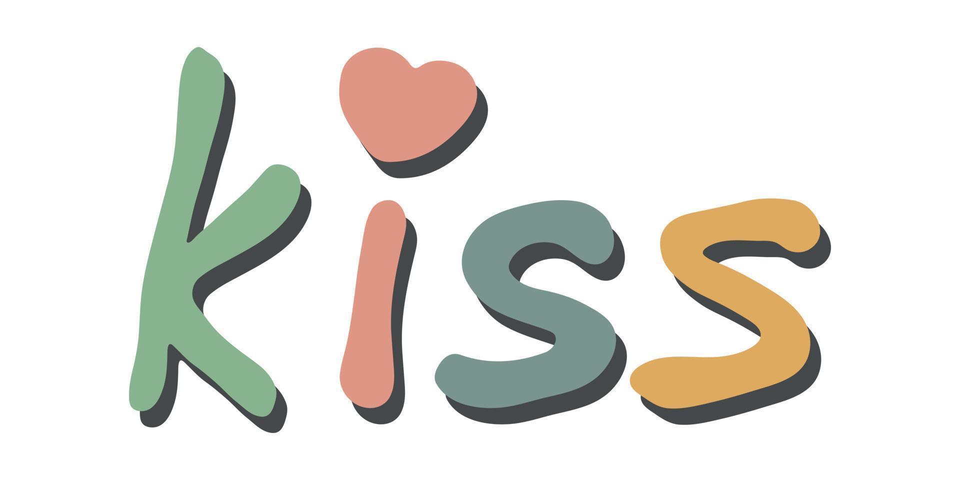 letras coloridas vectoriales dibujadas a mano. lindo garabato de vacaciones. imágenes prediseñadas de beso vector