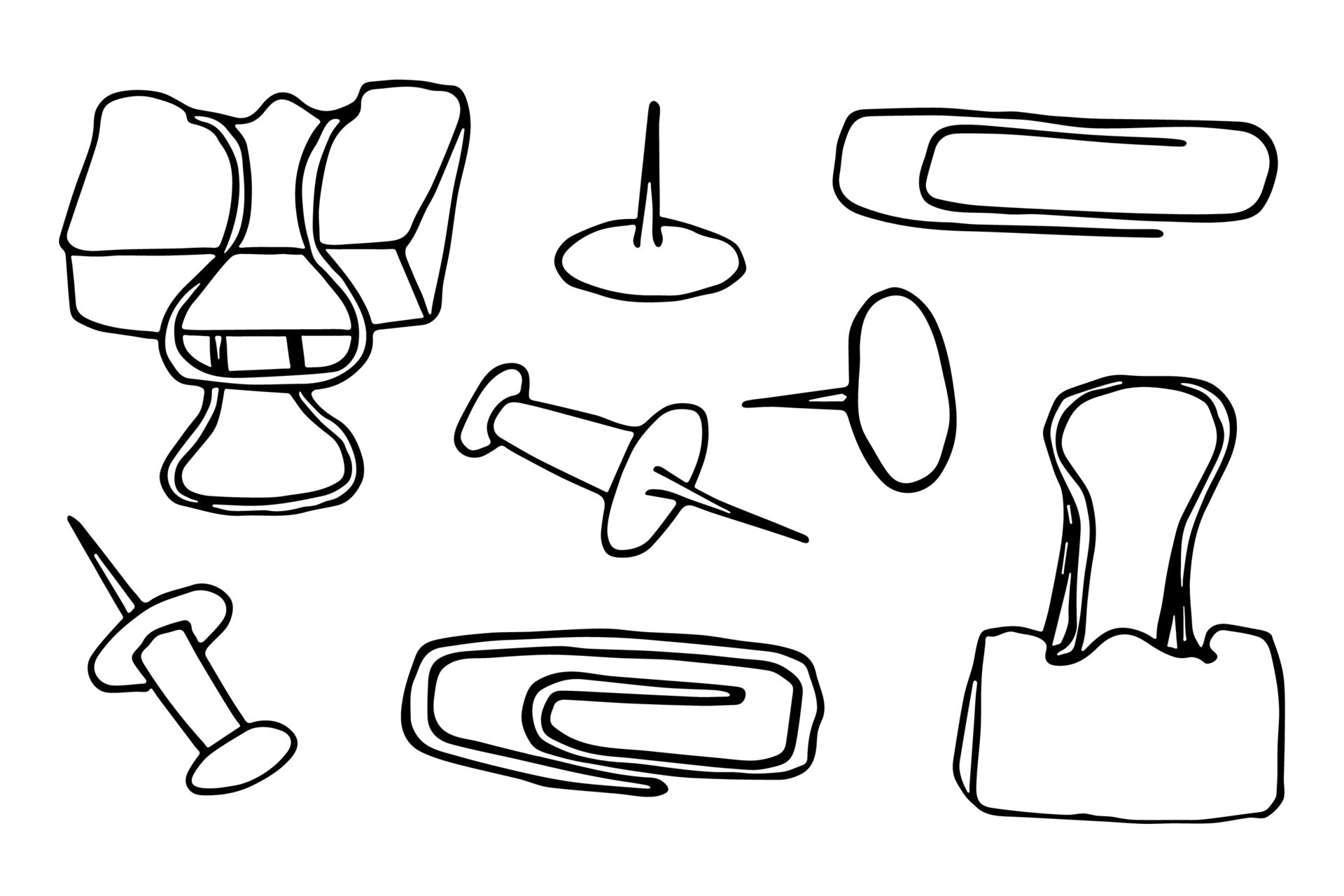 Vector paper clip clipart set. Hand drawn office supplies illustration