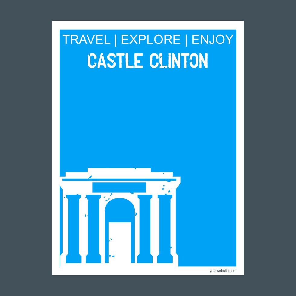 castillo clinton ny estados unidos monumento hito folleto estilo plano y tipografía vector