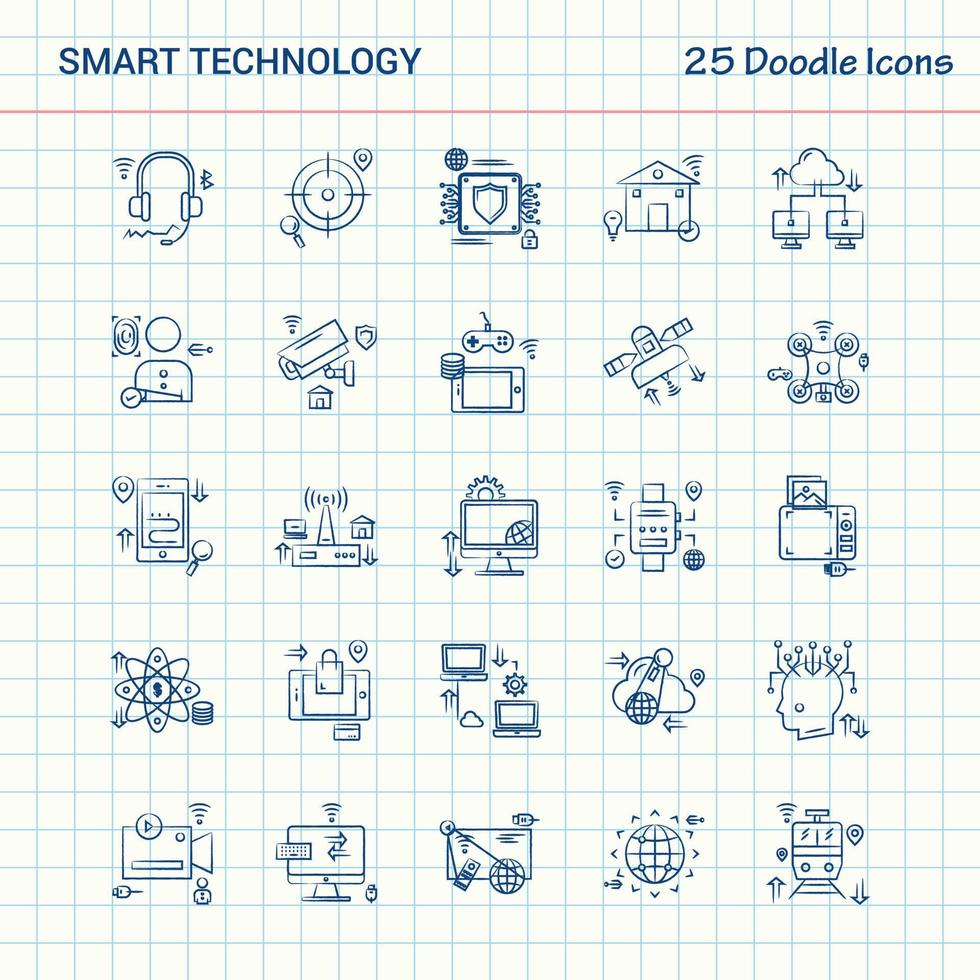 Smart Technology 25 Doodle Icons Hand Drawn Business Icon set vector