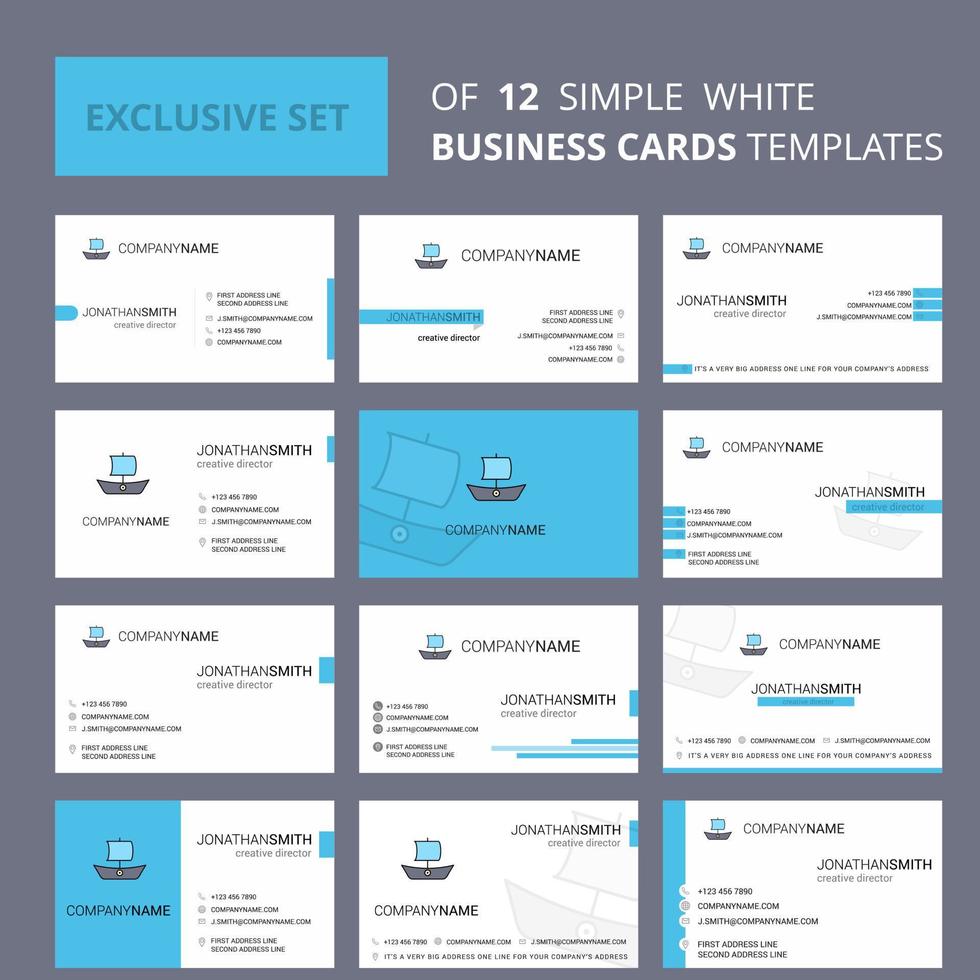 Set of 12 Boat Creative Busienss Card Template Editable Creative logo and Visiting card background vector