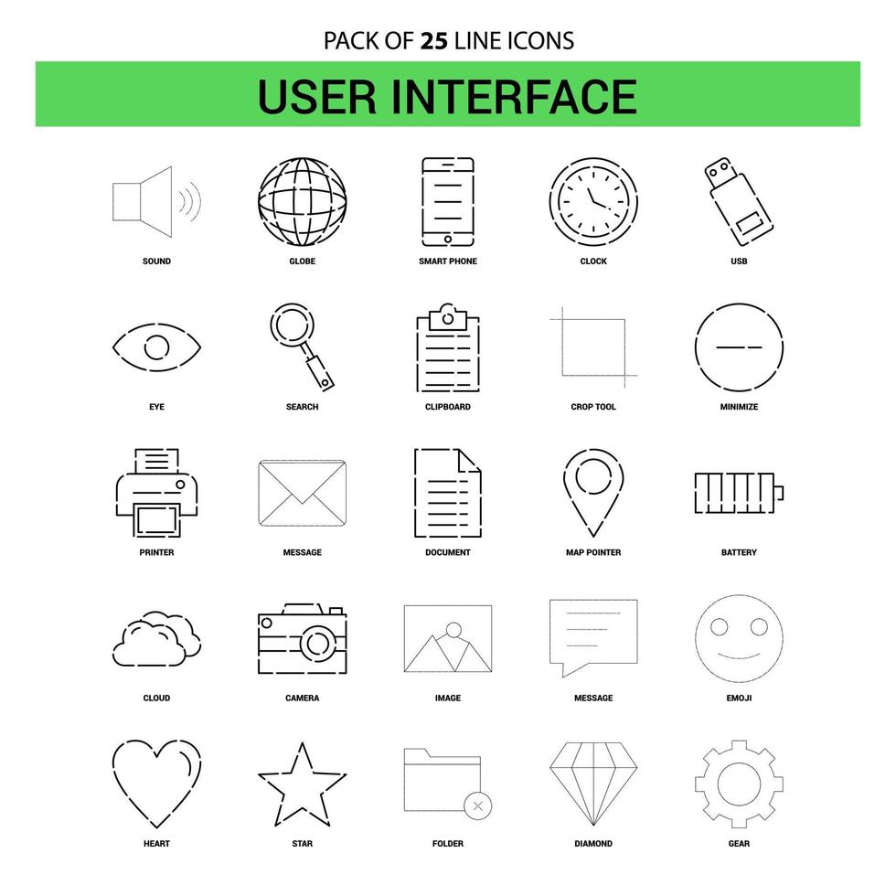 User Interface Line Icon Set 25 Dashed Outline Style vector