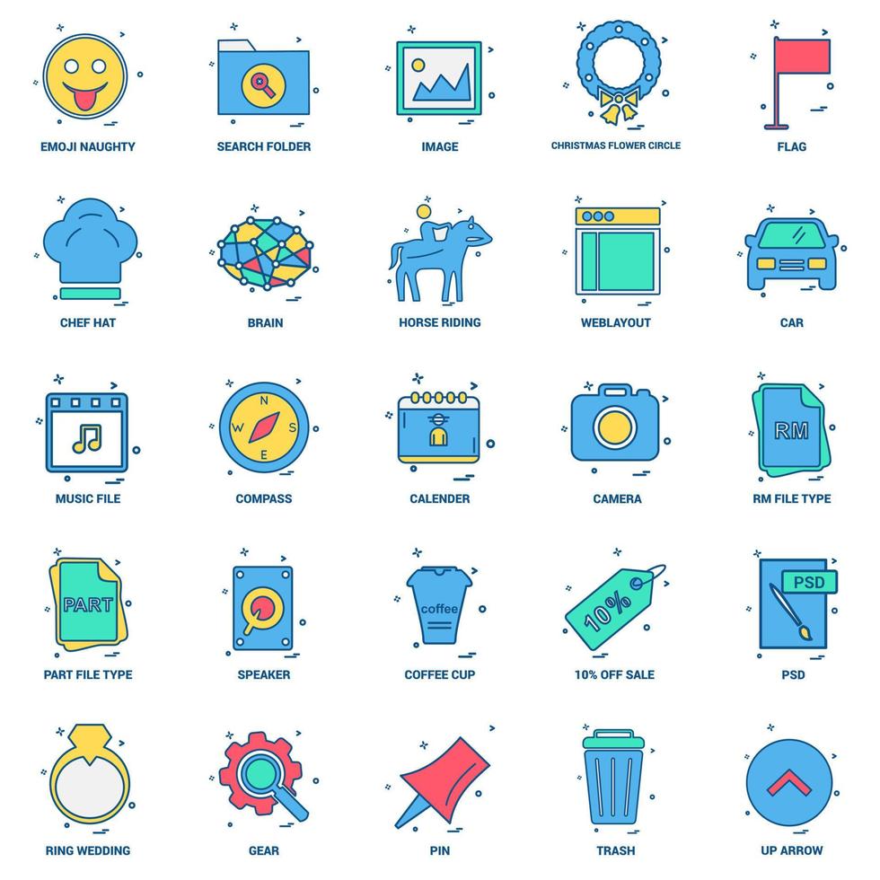 25 conjunto de iconos de color plano de mezcla de concepto de negocio vector