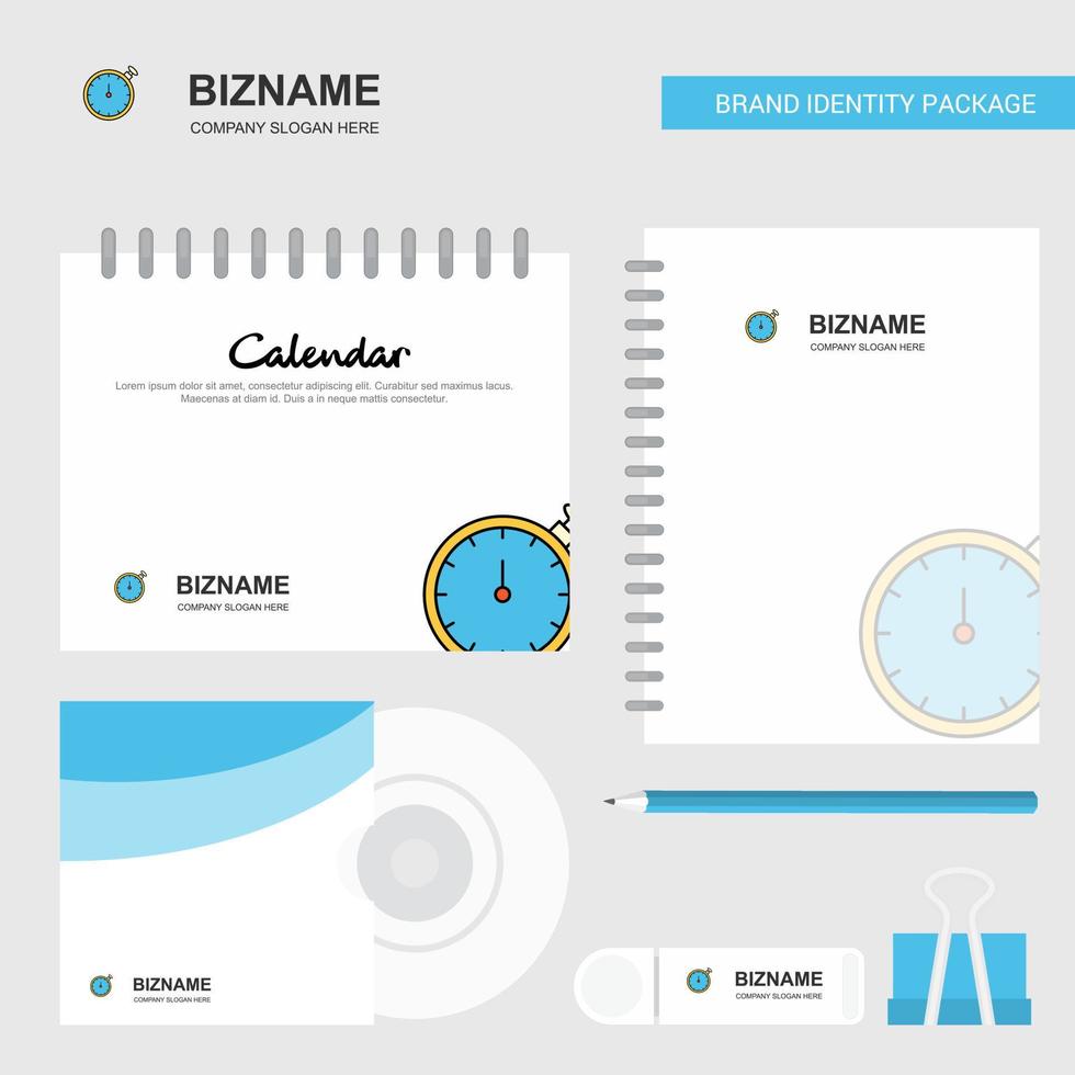 Stopwatch Logo Calendar Template CD Cover Diary and USB Brand Stationary Package Design Vector Template