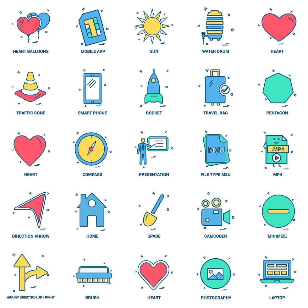 25 conjunto de iconos de color plano de mezcla de concepto de negocio vector