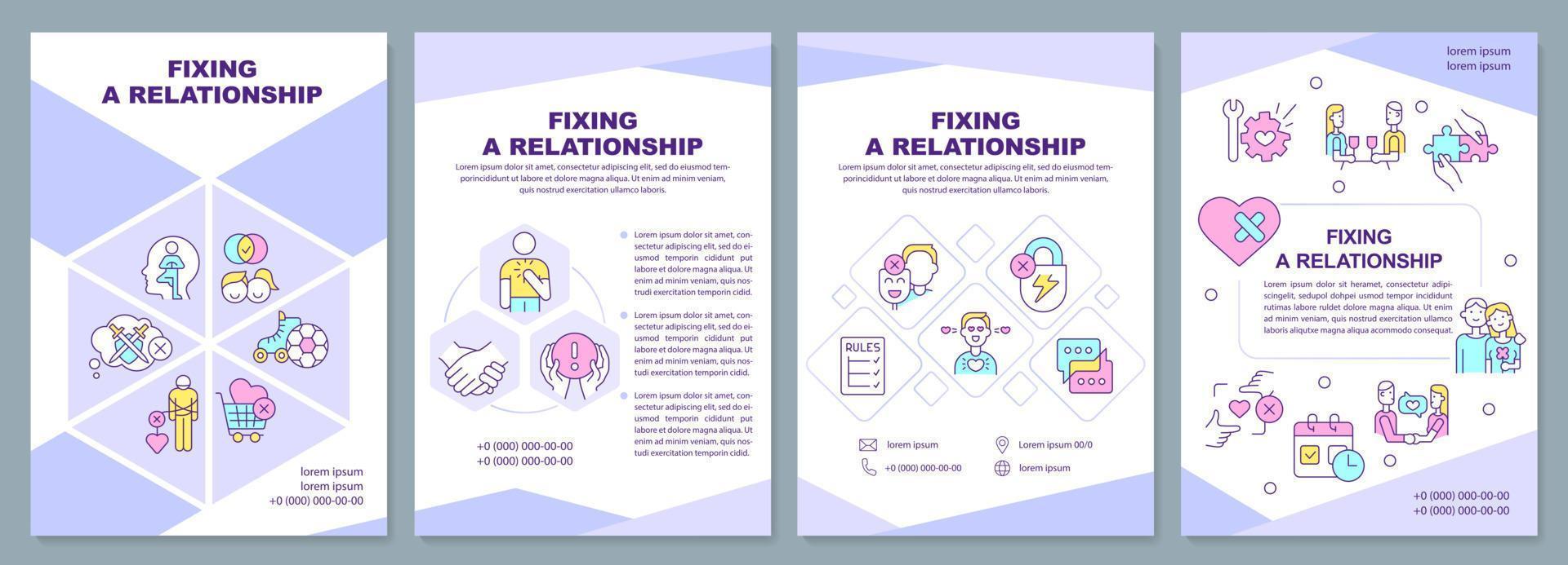 Fixing relationship brochure template. Be open about feelings. Leaflet design with linear icons. Editable 4 vector layouts for presentation, annual reports.