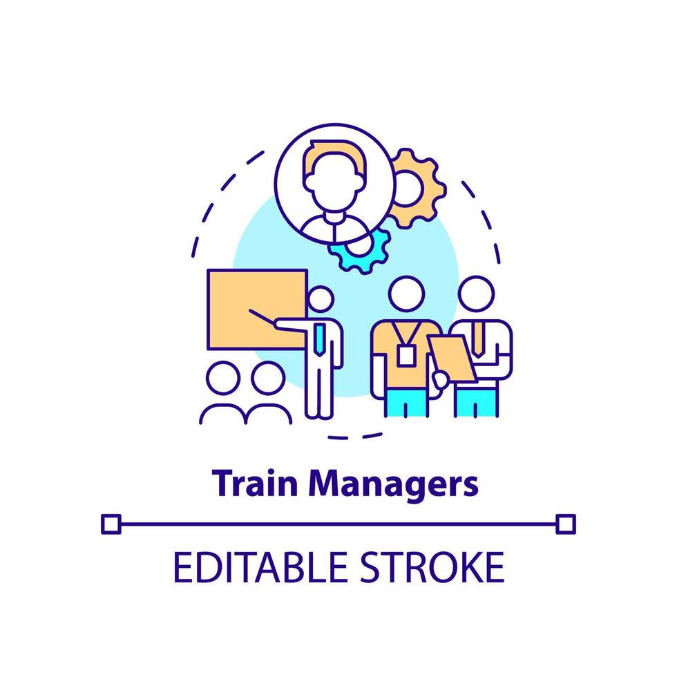 Train managers concept icon. Professional skills. Step to transformation abstract idea thin line illustration. Isolated outline drawing. Editable stroke. vector