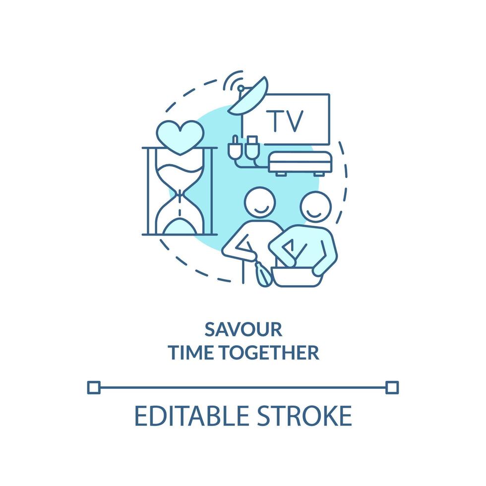 Savour time together turquoise concept icon. How to save relationship abstract idea thin line illustration. Married couple. Isolated outline drawing. Editable stroke. vector