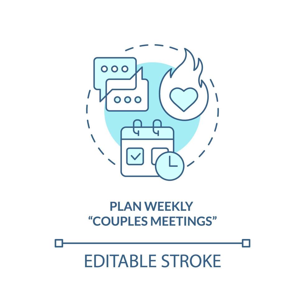 Plan weekly couples meetings turquoise concept icon. Fixing live-in relationship abstract idea thin line illustration. Isolated outline drawing. Editable stroke. vector