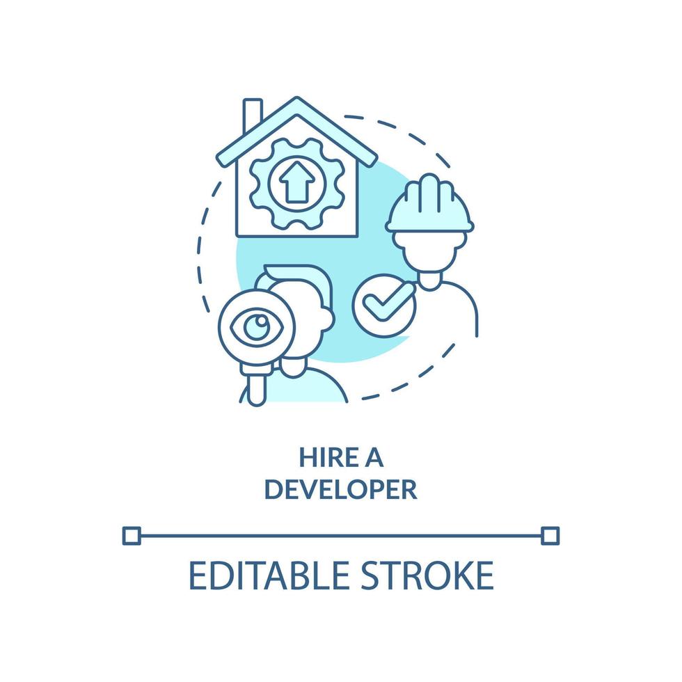 Hire developer turquoise concept icon. Professional team. Tip for housing development abstract idea thin line illustration. Isolated outline drawing. Editable stroke. vector