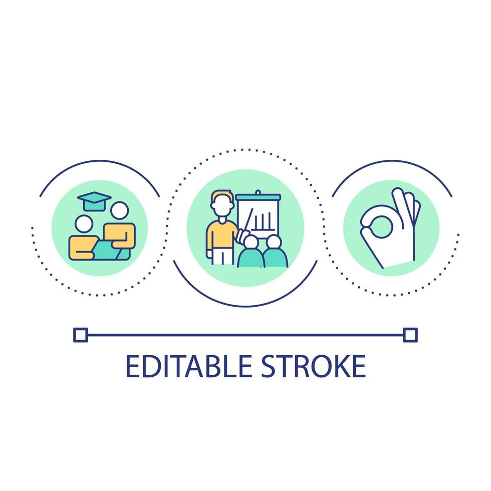 Helping employee development loop concept icon. Professional training abstract idea thin line illustration. Learning management. Isolated outline drawing. Editable stroke. vector