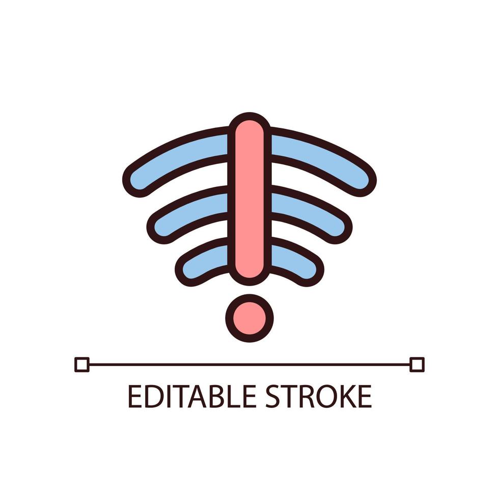 No internet connection pixel perfect RGB color icon. Check router and modem. Wireless network error. Isolated vector illustration. Simple filled line drawing. Editable stroke.